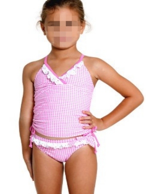 Children swimsuit pink white lace style - Click Image to Close